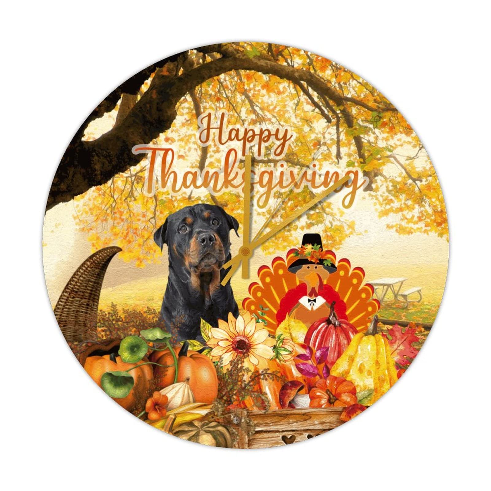 Horloge sans tic-tac silencieuse en bois Thanksgiving pour salon et cuisine