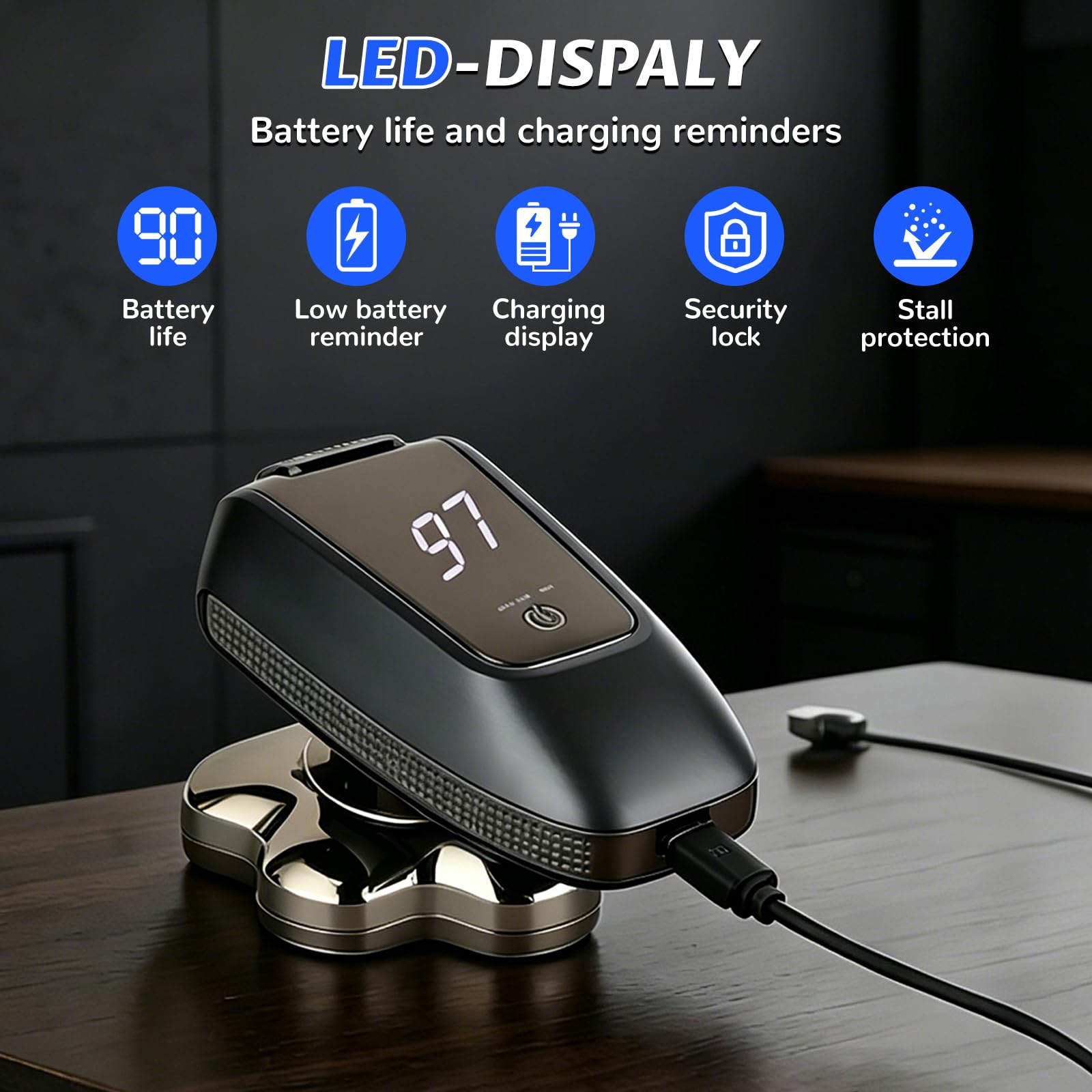 Kopfrasierer für Glatze, 7D Elektrischer Rotationsrasierer 5-in-1-Pflegeset mit Nasenhaarschneider, Kotelettenschneider & Gesichtsbürste, USB wiederaufladbar, nass & trocken, IPX6 wasserdichter