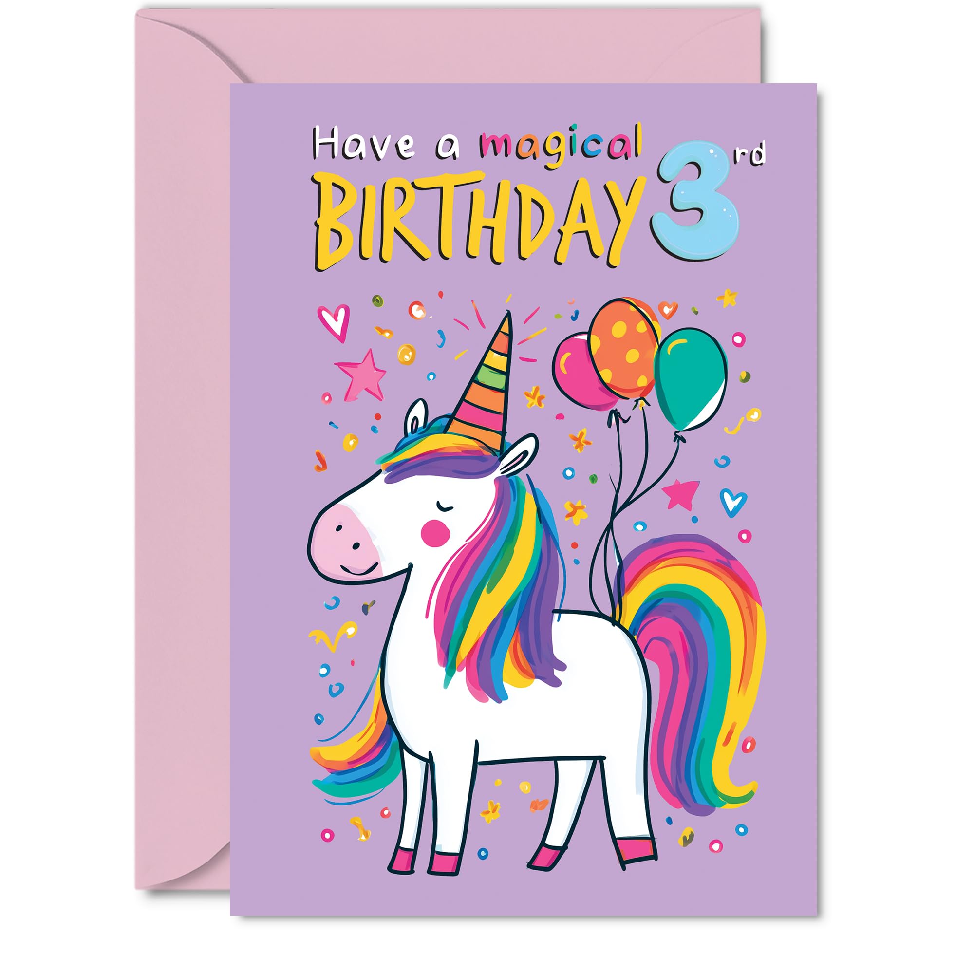 3rd Birthday Cards for Boys Girls - Magical Birthday - Happy Birthday Card for 3 Year Old Boy Girl Brother Niece Granddaughter Sister, 5x7 Inch Bday Greeting Cards