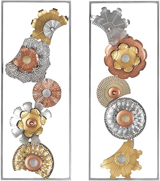 Metal Wall Decor with Frame,Large Gold Lotus Flowers Wall Decor Abstract 3 Dimensional Metal Wall Art Sculpture for Living Room, Dining Room, Study,Entryway