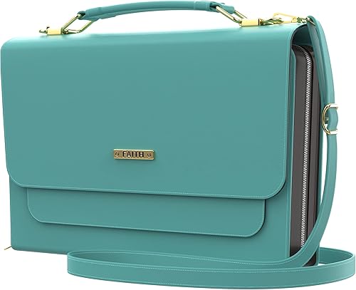 Funda para la Biblia DEHITE para mujer Bolso para llevar la Biblia Ranuras para bolígrafos Bolsillo con cremallera Correa para el hombro Cuero