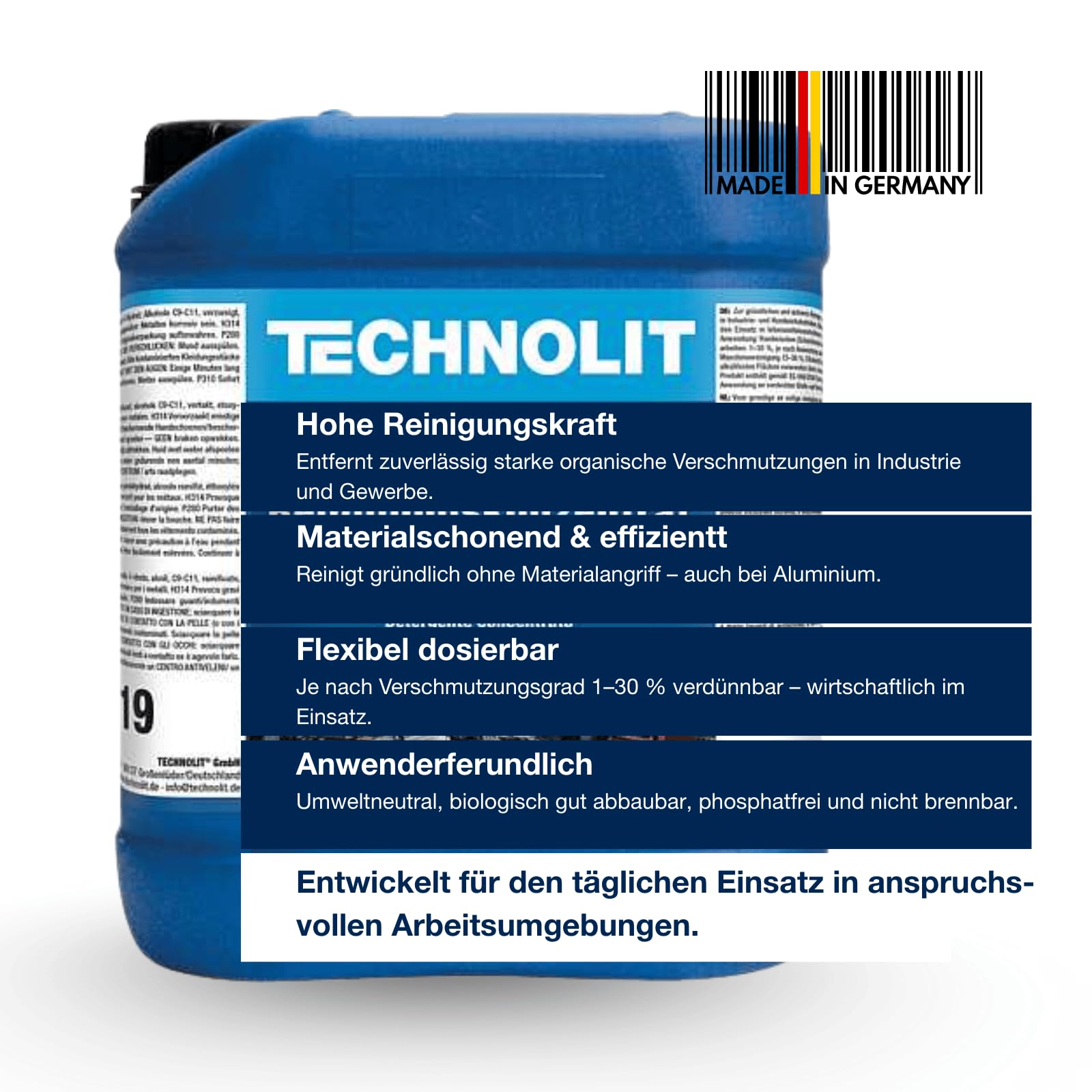 TECHNOLIT HR-2000 Super Reinigungskonzentrat 5L | Industriereiniger | Alkalisch gegen Fett & Öl | Für Metzgerei, Werkstatt, Boden | Materialschonend | Phosphatfrei | Konzentrat verdünnbar