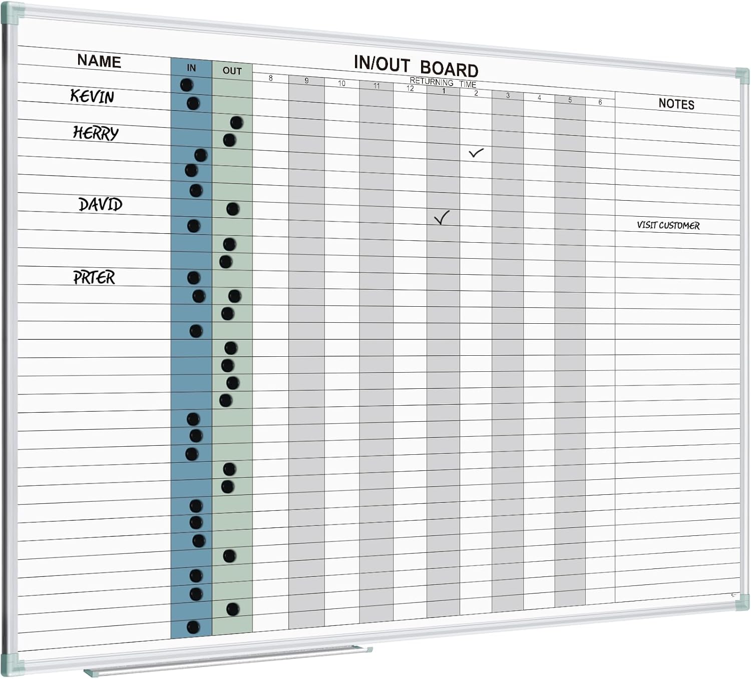 Lockways in and Out Magnetic Dry Erase Board, Employee in/Out Planner Board 48" x 36", Colorfull Wall-Mounted Aluminum Framed Notice Board 48 x 36 Inch