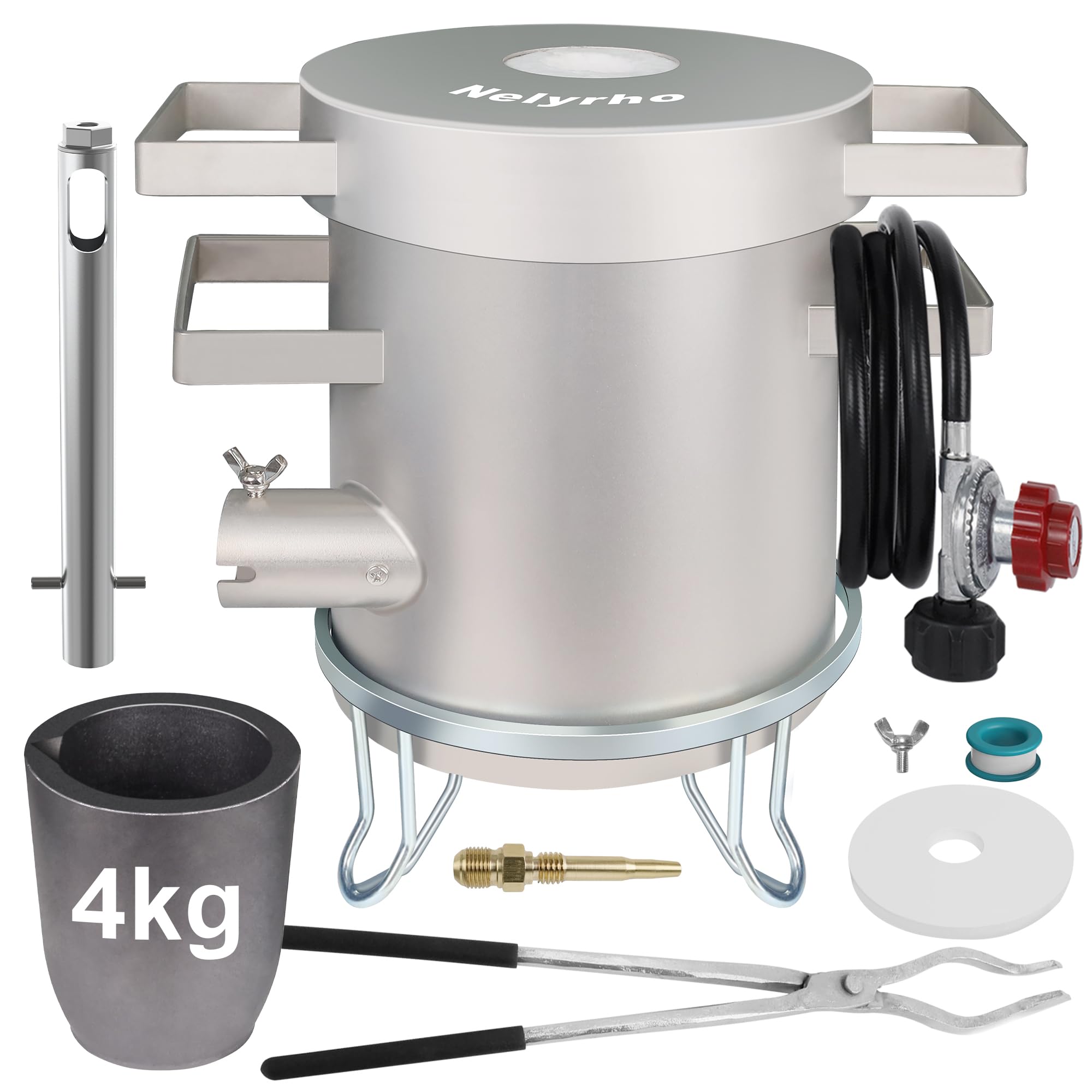 Nelyrho プロパン製錬炉キット 4kgのるつぼ、サポートスタンド、トングなど付き フルステンレススチール 自宅でファウンドリ 溶解 アルミニウム ゴールド シルバー 銅 スクラップメタル リサイクル