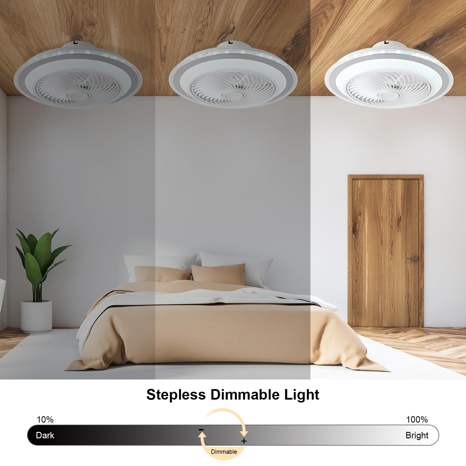 oxylops Ventilateur de Plafond avec Lumière et Telecommande, E27 Lampe de Ventilateur Plafond avec Douille E27, 3 Couleurs, 6 Vitesses, 5 Pales Réversibles pour Eté/Hiver, pour Chambre, Salon, 40cm