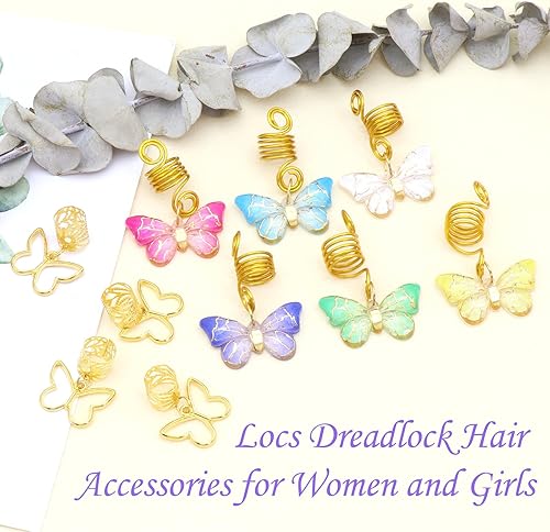 Miniatura 3 de 20 piezas de joyería para el cabello para trenzas, dije de mariposa dorada, accesorios Dreaklock, tubo Loc, accesorios de trenza de cuentas hechas a