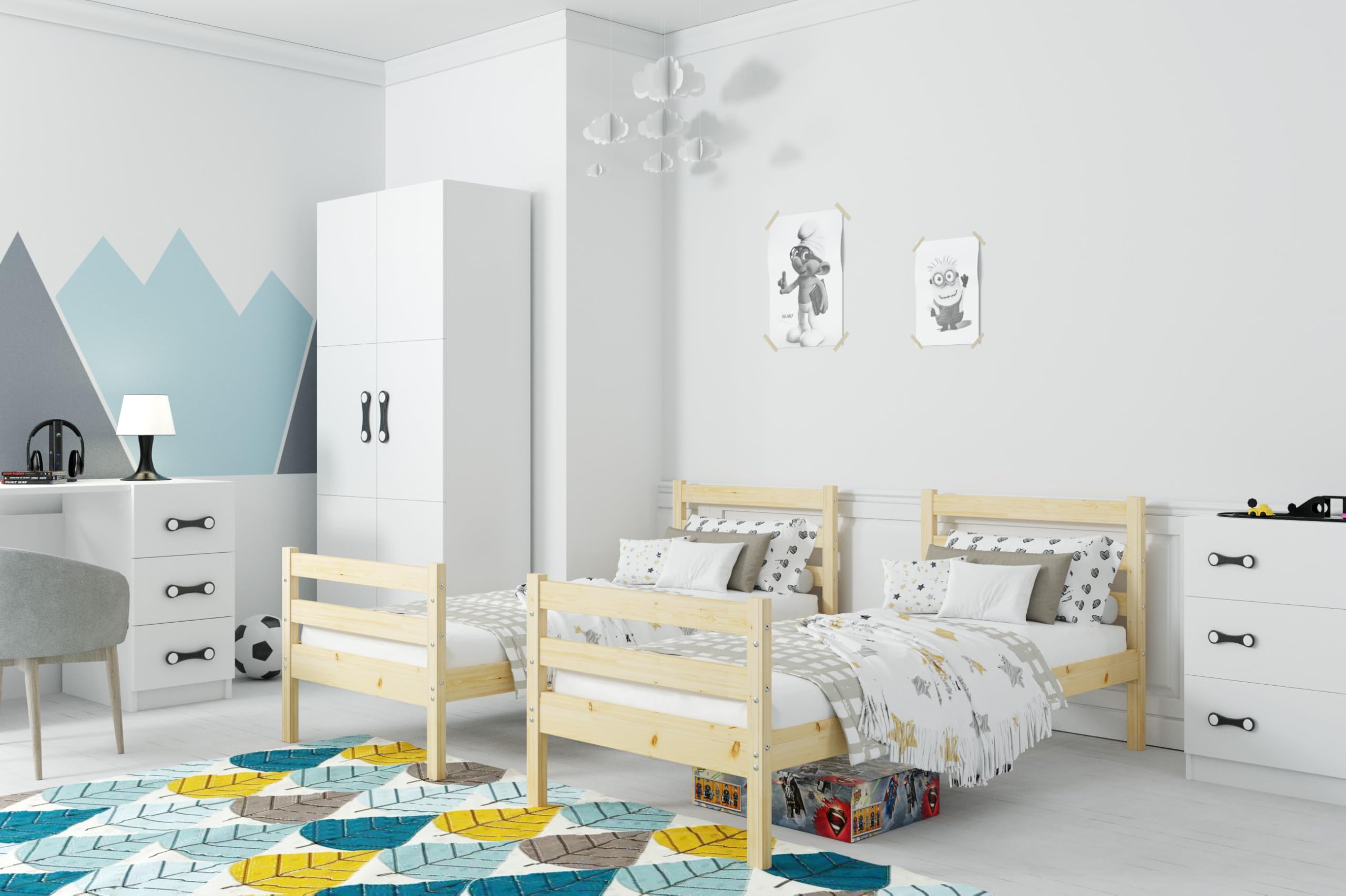 Interbeds Lit superposé Bois Massif Naturel sommier echelle 2 Places (190x90)