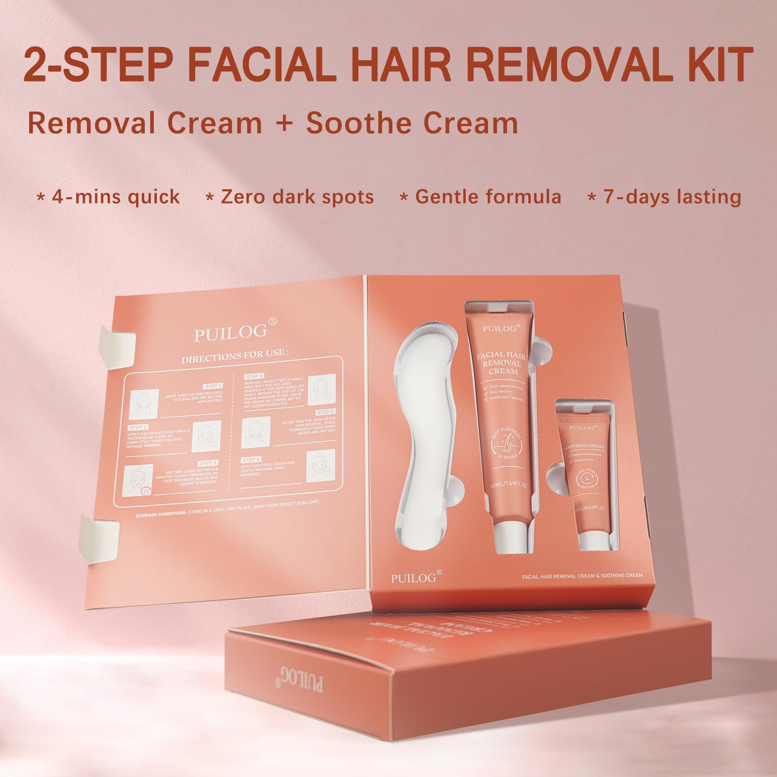 Kit de crema de depilación facial para mujeres – Crema calmante depilatoria y post cuidado, 4 minutos sin dolor e impecable, fórmula vegetal suave para pieles sensibles 2