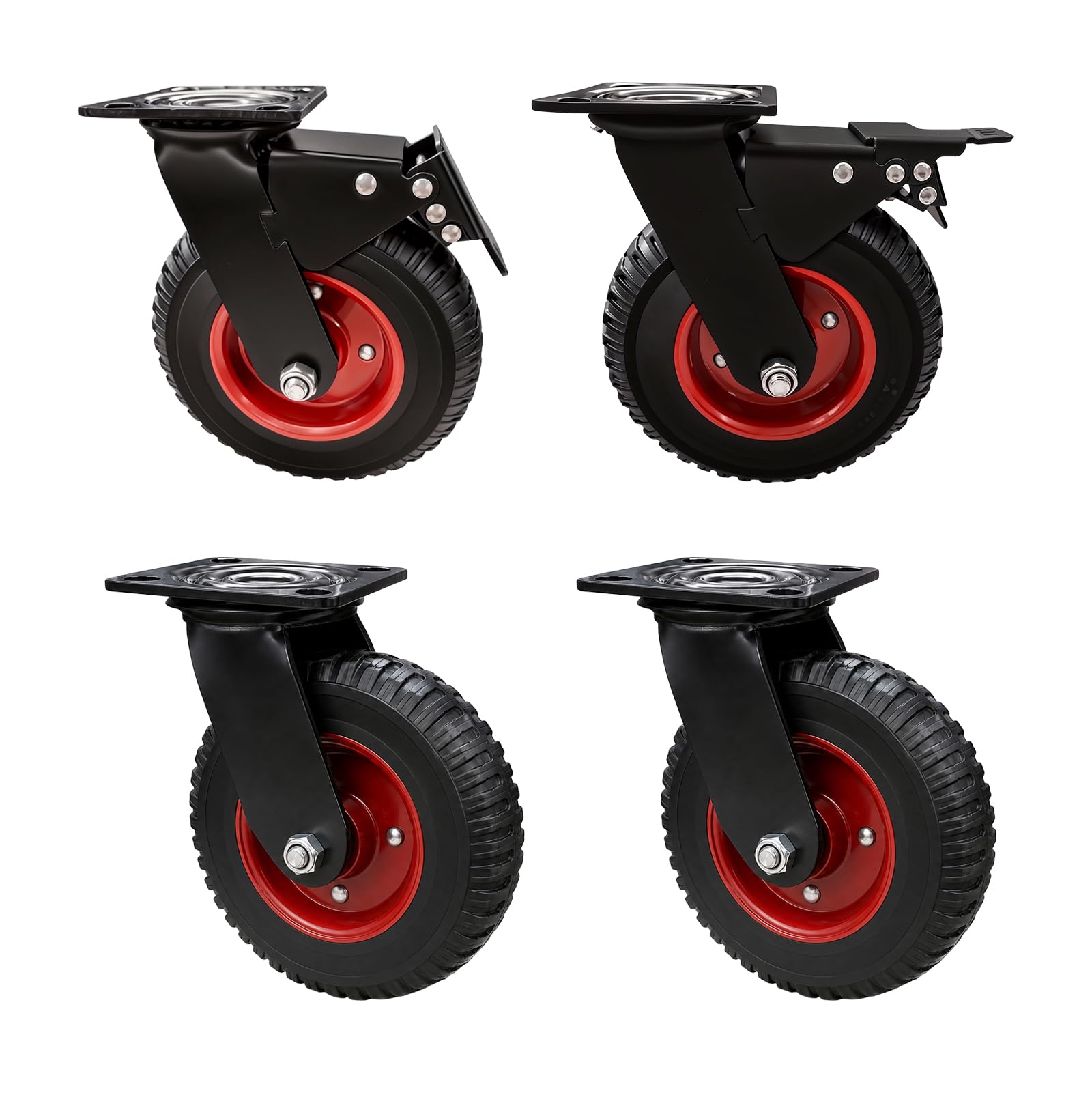 Nfbcxutkw 8" Heavy Duty Caster Wheels Set Of 4 (2 Swivel + 2 Brake Swivel), Total 3500 Lbs (1600 Kg), Knobby Rubber Tread Replacement Casters For Workbench Cart Toolbox Chicken Coop