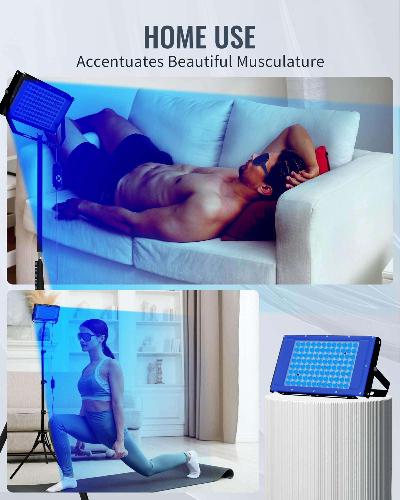 Lámpara de bronceado LED 460-480 NM luz azul terapia solarium hogar 2 modos 5 niveles brillo