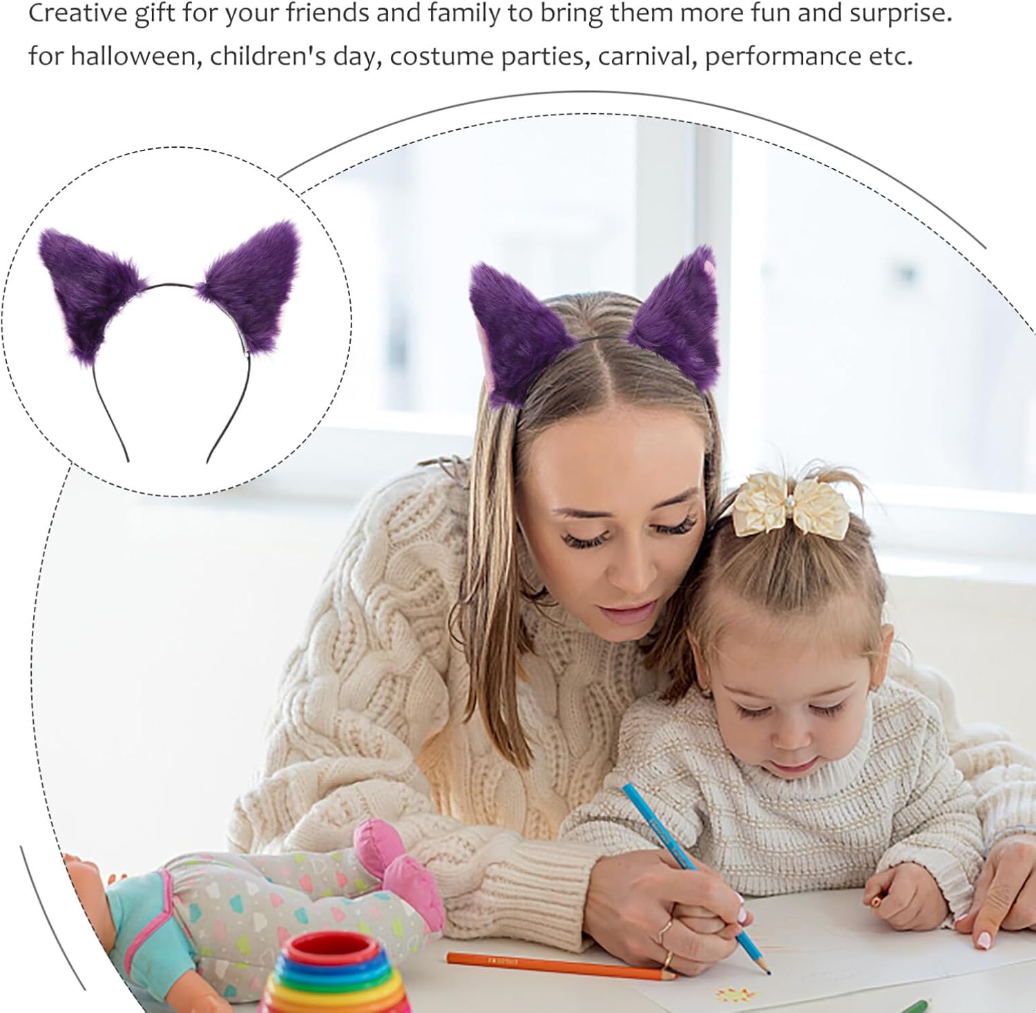 Cat Fox Wolf Fur Ears Headband Halloween Anime Cosplay Party Costume Hairbands Cute Plush Animal Furry Ears Hair Hoops Headdress for Women Girls - Image 4