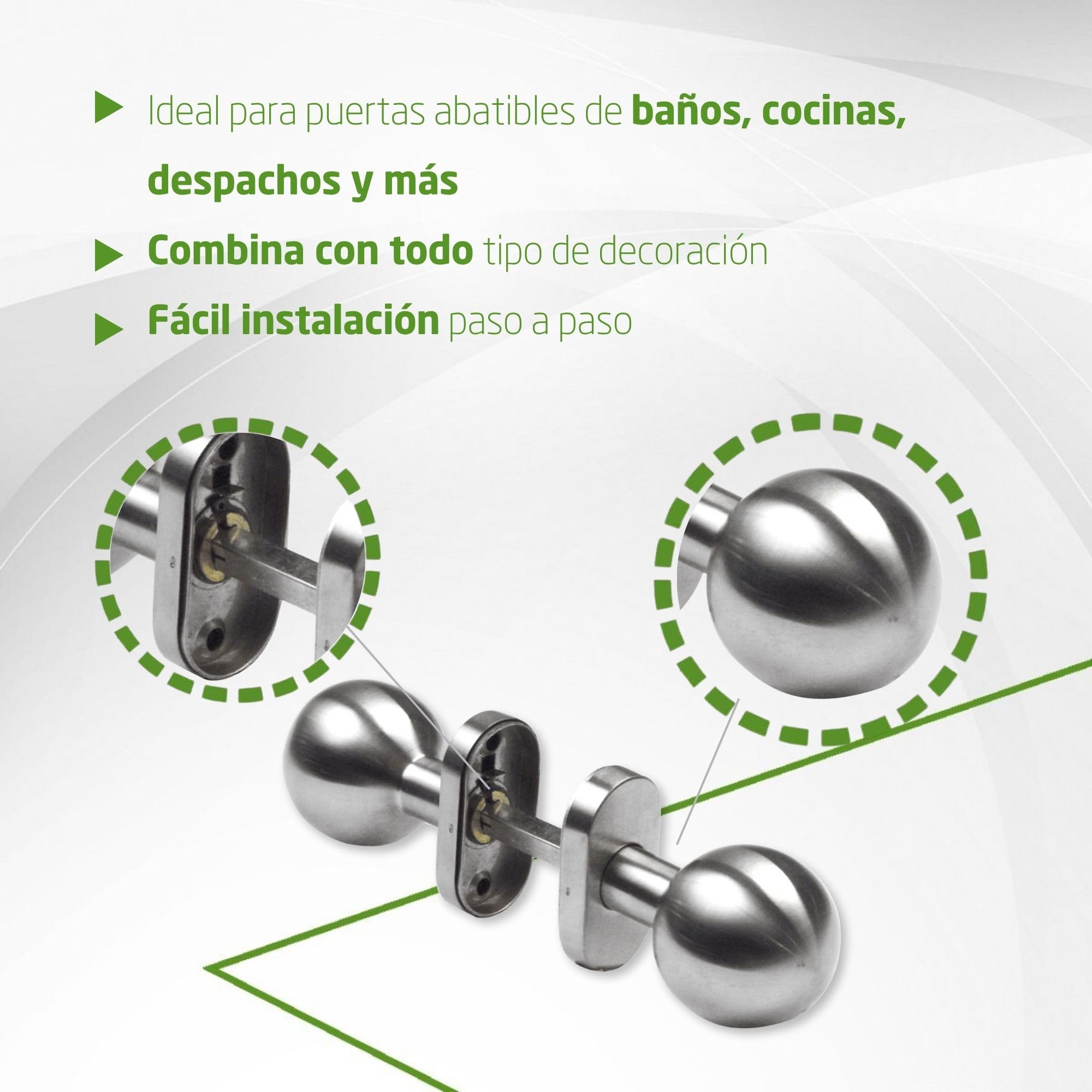 Amig - Juego de Pomos Giratorios para Puertas Mod. 11ALGR - ø50 x 78 mm - Con Embellecedor de Roseta - Agarre Ergonómico - Incluye Tornillos Antirrobo - Sin Muelle - Acero Inoxidable 18/8 Mate