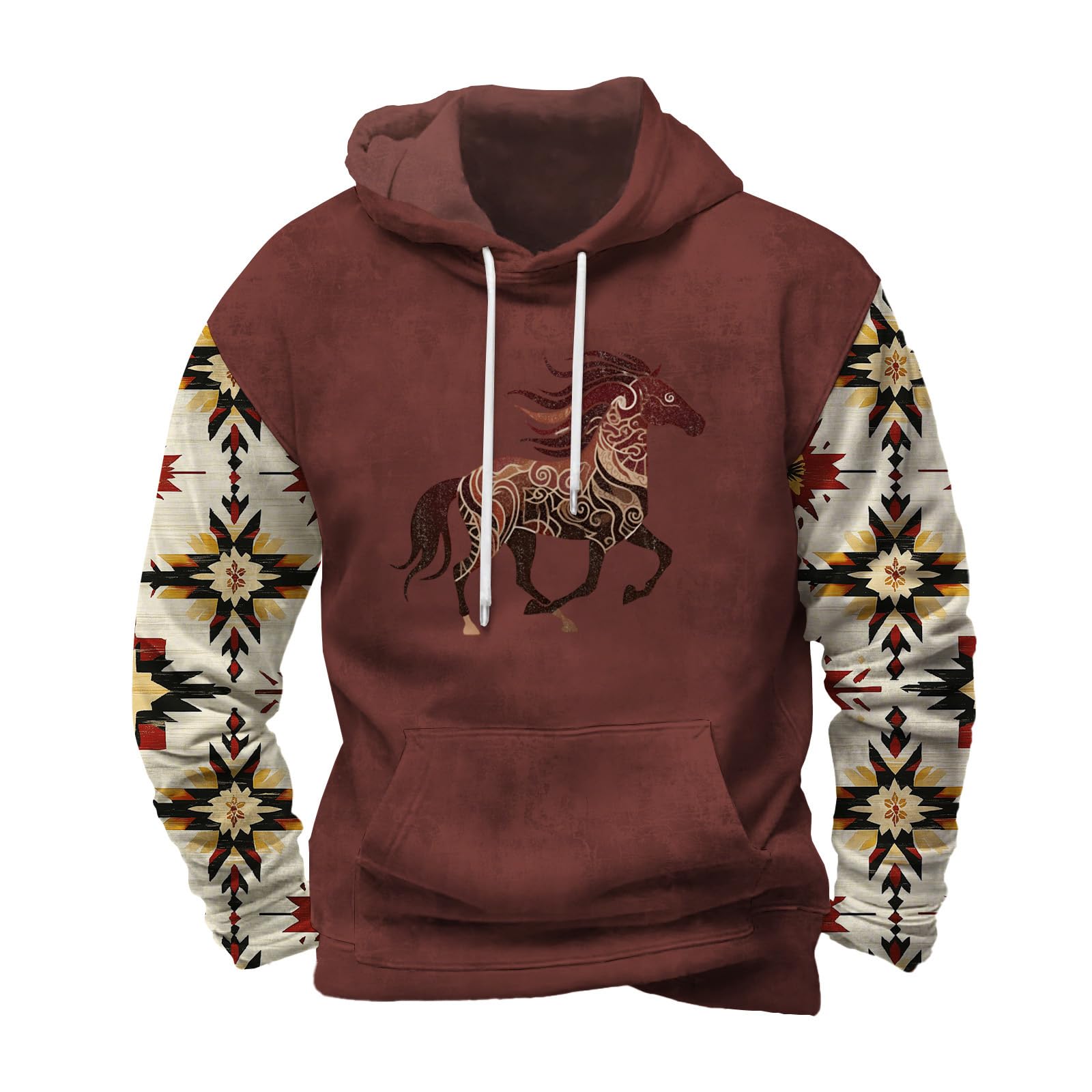 Mens Graphic Printed Hoodie Casual Long Sleeve Drawstring Hooded Sweatshirt Loose Fit Trendy Pullover for Fall