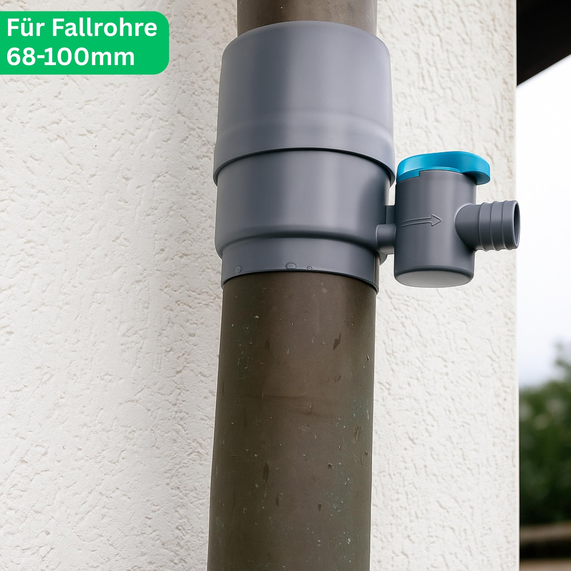 YourCasa Regensammler [Downpipe] mit Absperrhahn und Filter zum Verbinden von Fallrohr 68-100mm DN100 und Regentonne Fallrohr Regensammler Regenwassersammler Wasserdieb Regenrinnen Ablauf (Grau)