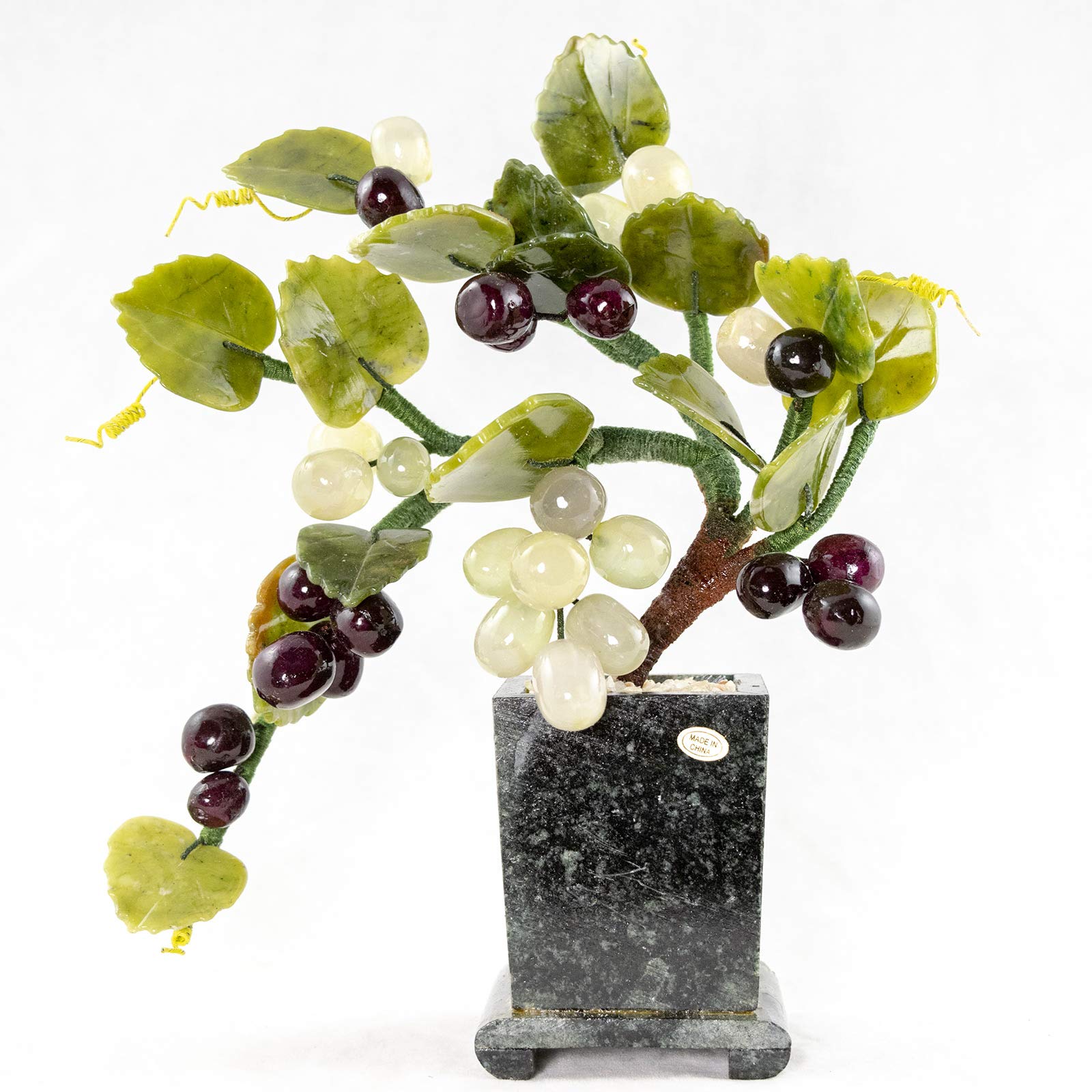 Vintage Chinese Carved Semi Precious Stone Grapes Bonsai Tree # 5942