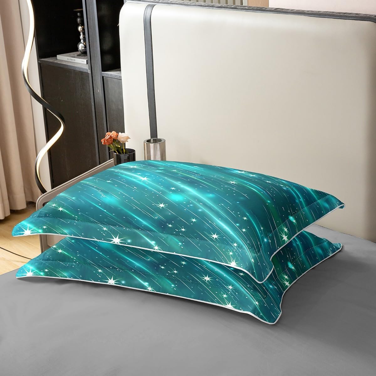 100% Nature Cotton Watercolor Green Galaxy Duvet Cover Queen Size,Retro Dreamy Starry Sky Stars Comforter Cover for Teens Youth,Abstract Swirl All Season Super Soft Bedding (Not Comforter)