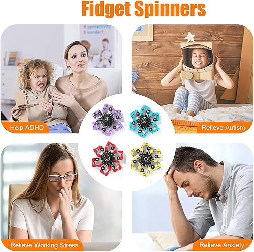Miniatura 4 de Paquete de 4 juguetes de giroscopio con punta de dedo, juguetes sensoriales divertidos para la ansiedad, spinners de mano para dedos, giroscopio,
