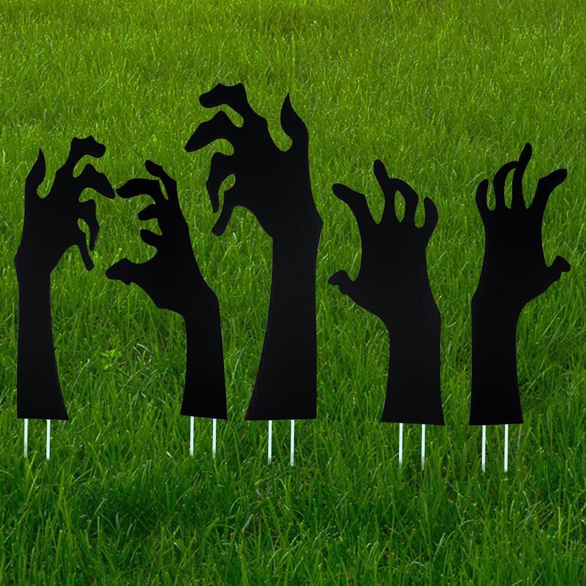 Anditoy 5 sztuk Halloween czarne ręce znaki podwórko z palikami straszna sylwetka dekoracje na Halloween na podwórko trawnik ogród Halloween dekoracja