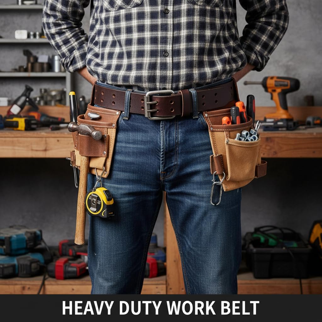 F&L CLASSIC Leather Work Belt, Heavy Duty Double Prong full grain Leather Belts for Men 1 1/2", Mens Casual Belts for Jeans - Image 4