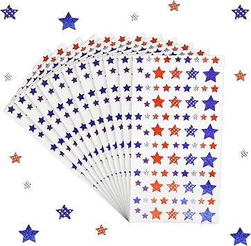 900 pcs Laser Patriotic Stickers, 4th of July Label Stickers, Metallic Red White Blue Star-Shaped Sticker for Independence Day Party Supplies Decoration 10 Sheets