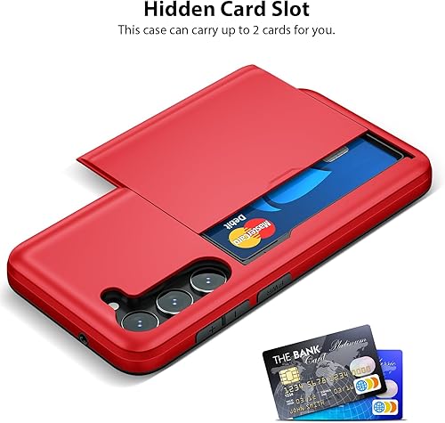 Miniatura 2 de Jiunai Funda para Samsung S23, Galaxy S23, funda tipo cartera, tarjetas de crédito, tarjetero, bolsillo deslizante, doble capa, policarbonato duro,