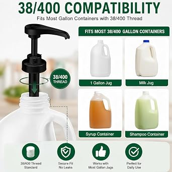 Mudder 4 Pack Gallon Pump Dispenser, 38/400 Fit for 1 Gallon Jugs & Bottles