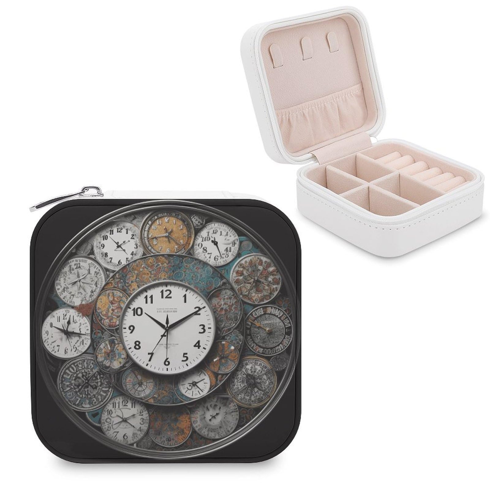 Boîte à bijoux portable pour les vacances et l'usage quotidien Clock Art