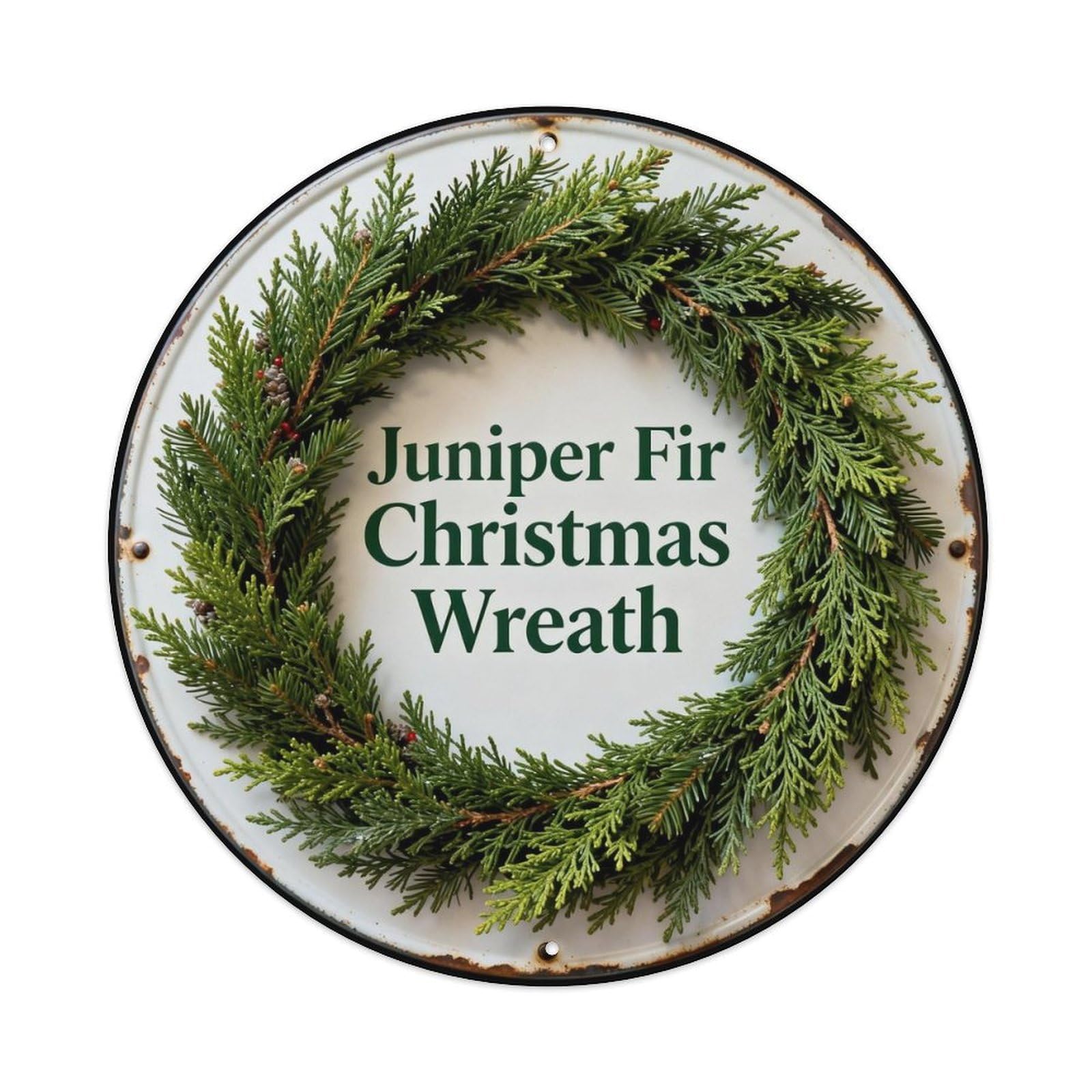 Juniper Fir Christmas Wreath Metal Tin Sign Plaque