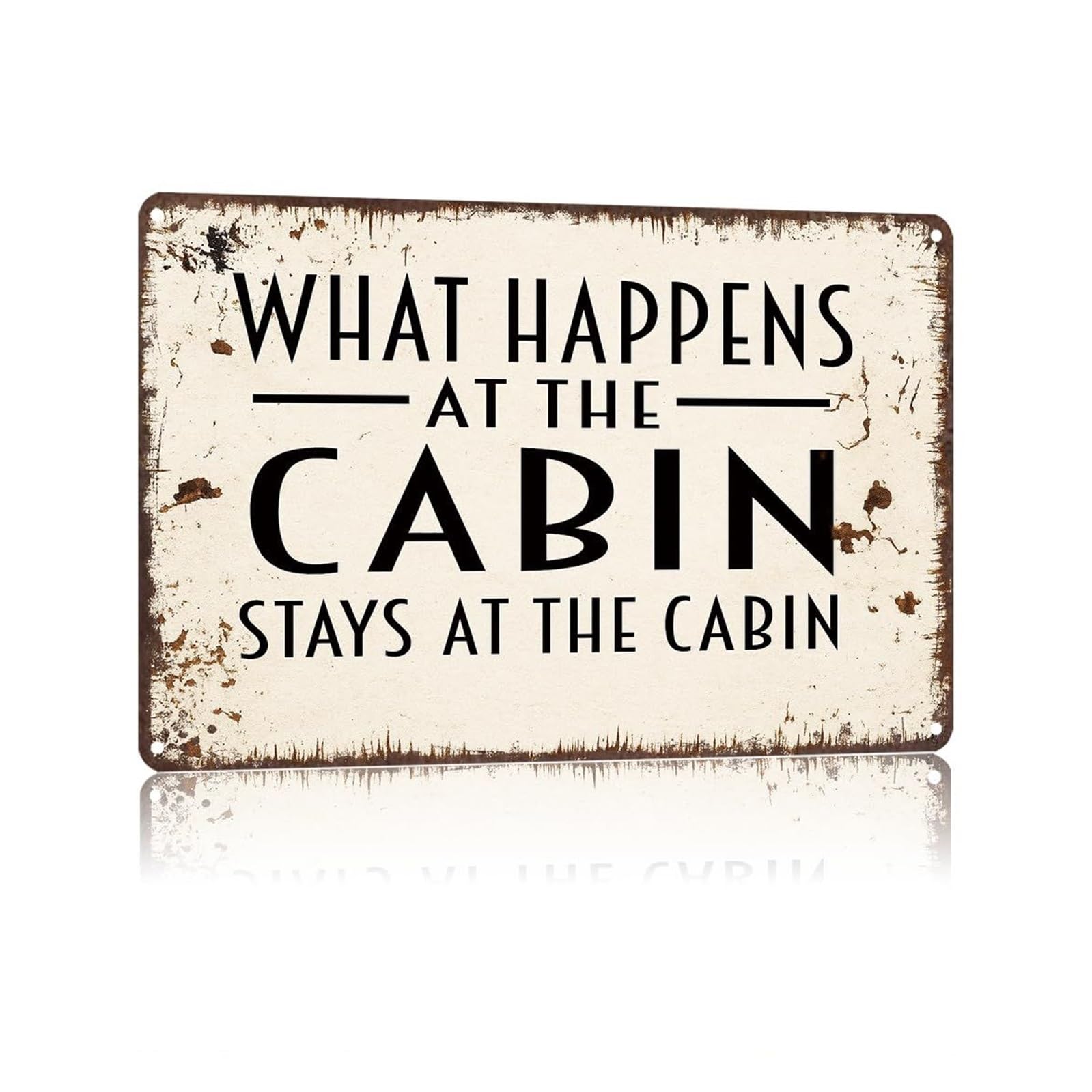 RNUMLIGH Funny Cabin Rules Metal Sign What Happens Here Stays Quote Distressed Tin Wall-Art for Vacation Home Bar Garage Decoration 8 X 12 inch