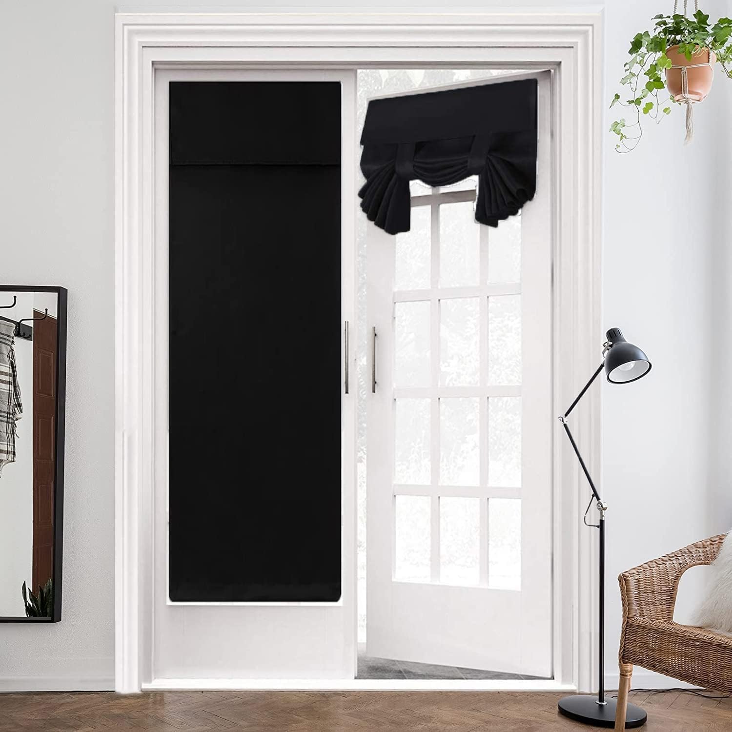 ZHhan French Door Curtains Privacy Blackout Shade for Glass Door Home Office, Sidelight Curtain Tie up Shade, Easy Installed 50"x24", Black, 1 Panel — image 1