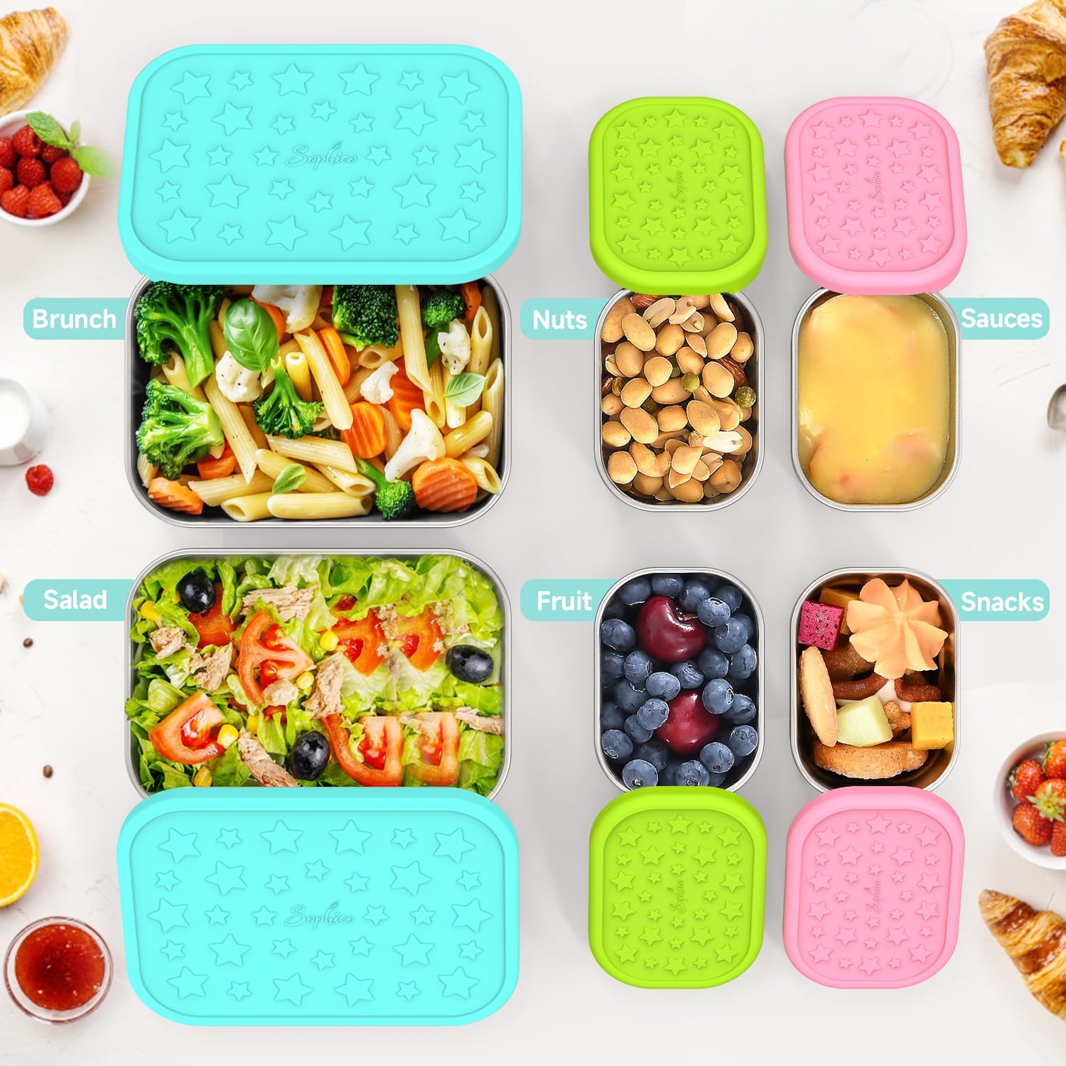 SOPHICO 8 & 24 oz Lunch Boxs for Kids, Food Containers with Silicone Lids image 3