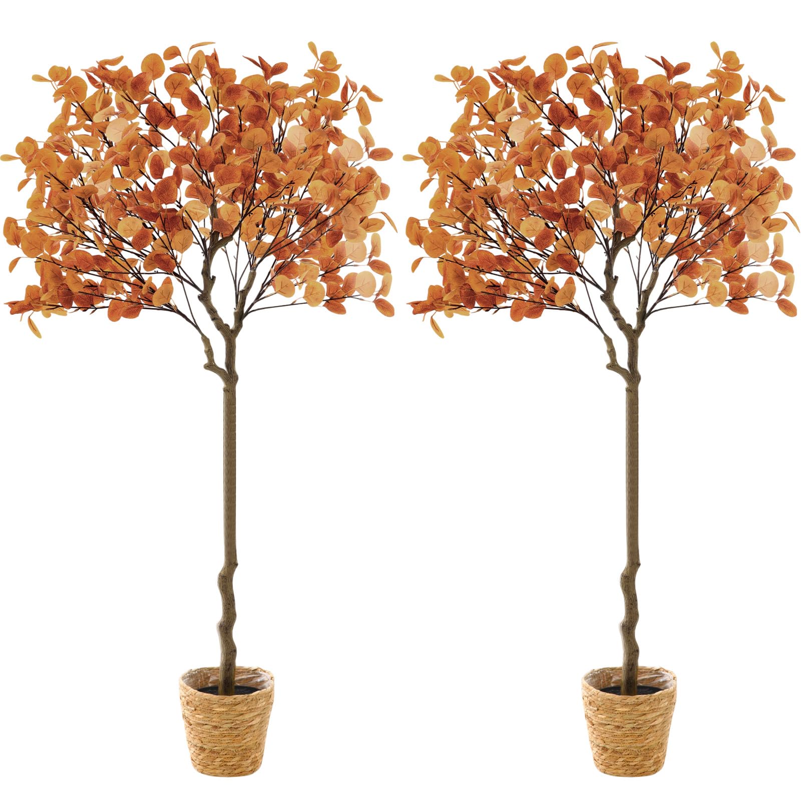Arbre artificiel eucalyptus d'automne 1,2m avec panier lot de 2 Giegxin