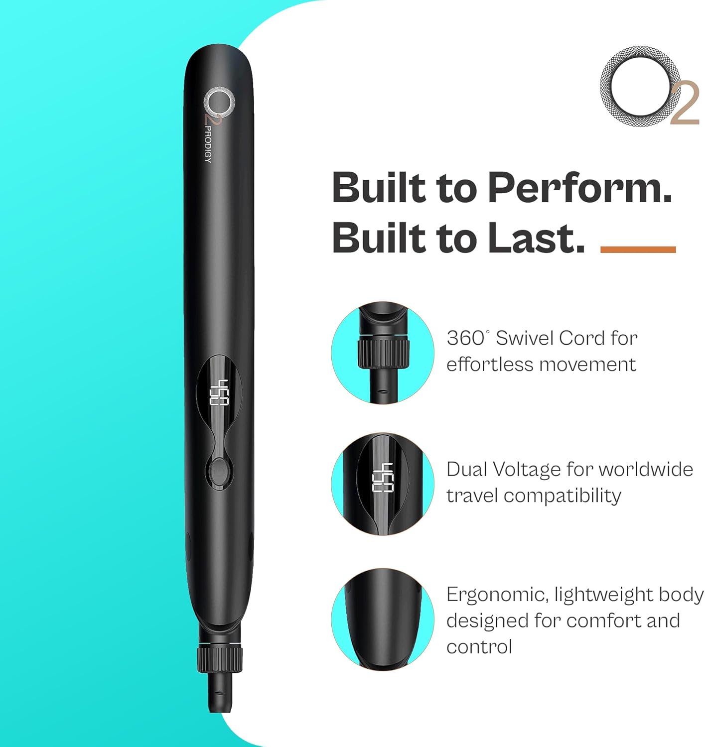 Titanium Ceramic Hair Styler – O2PRODIGY Linear Dynamical Design Flat Iron with Rounded Body, 11 Heat Settings, Gun Titanium Plates, Auto Lock & Universal Voltage Hair Straightener, by O2.