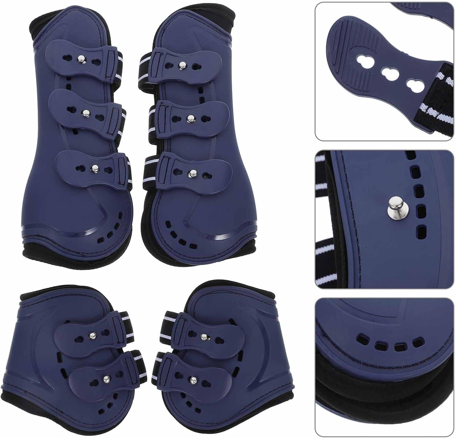 Mikikit 4 Pcs Horse Sports Boots Durable PU Leg Wraps for Front Rear Legs Protection Reusable Tendon Cover for Equestrian Training Jumping Stylish Convenient Design