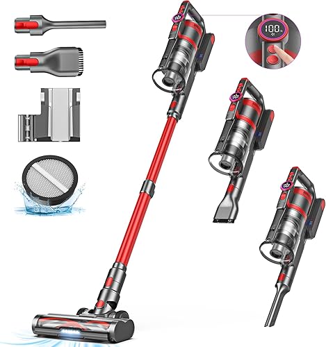 Aspiradora inalámbrica, 550 W, 45 KPA, 60 minutos para el hogar, aspiradora recargable inalámbrica con pantalla LED, cepillo en forma de V