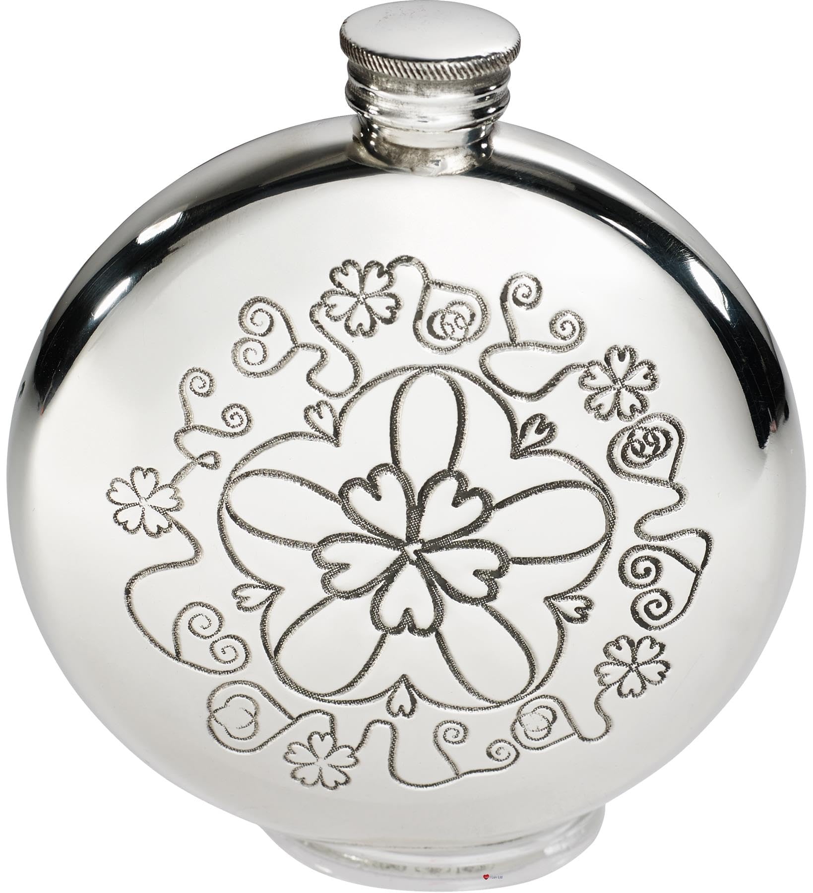 Flasque ronde en étain 6 oz avec rose gravée, le cadeau idéal traditionnel