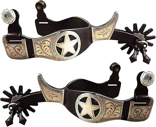 Espuelas antiguas occidentales con adornos grabados a mano de plata alemana y fila con Jingle Bobs