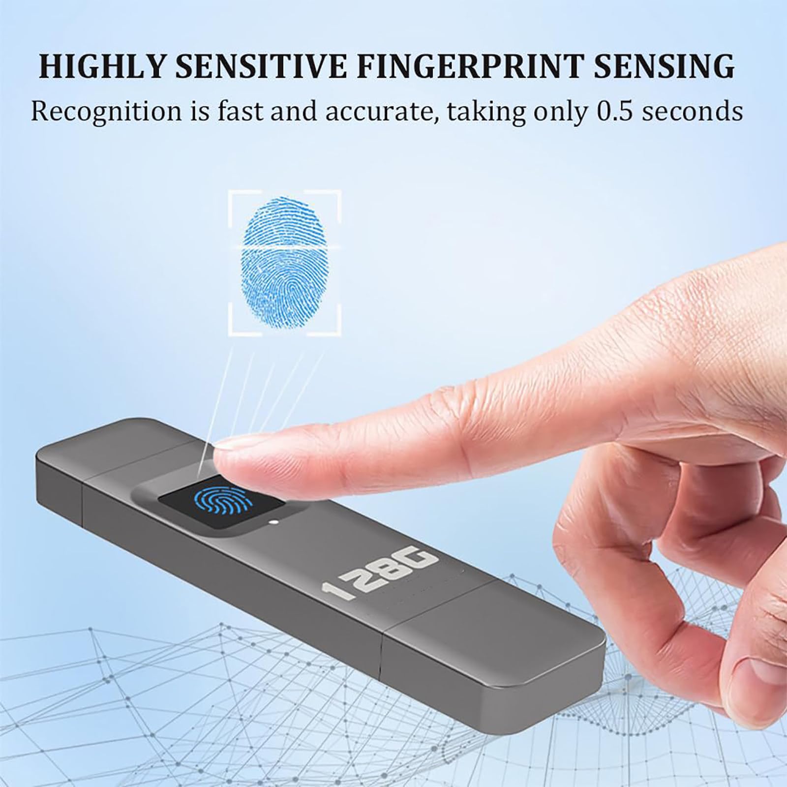 Chiavetta USB Da 64GB/128GB/256GB/512GB, Con Crittografia Tramite Impronta Digitale, Trasferimento Ad Altissima Velocità Di 29 Mb/S, Interfaccia Ligh-tning + USB, Supporta 60 Impronte Digitali 128GB