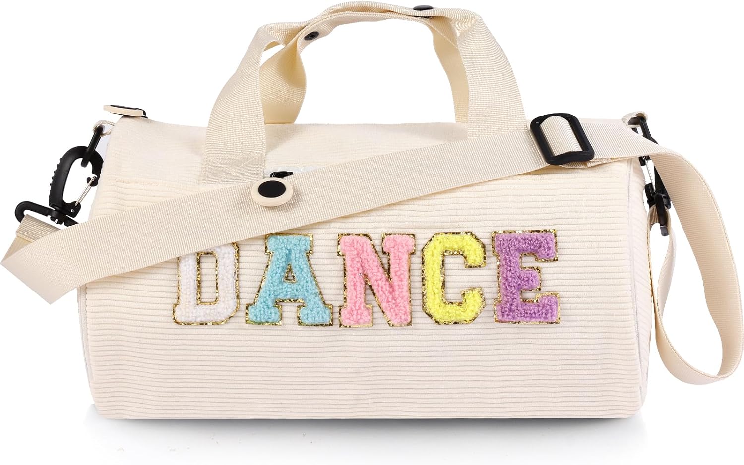 SAIWEILAI ONLINE Dance Ballet Bag for Girls Sport Gym Duffle Bags Overnight Travel Bags Fun Dance Corduroy Chenille Letter Bag for Teen Adult Dancers (Beige)