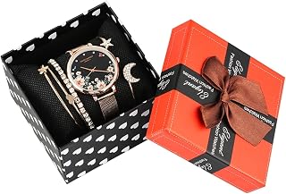 6pc/Set Watch Bracelet Set Women's Flower Print Diamond Dial Quartz Watches Multilayer Open Cuff Heat Star Bangle Gift Box Sets Gifts Box Organizer