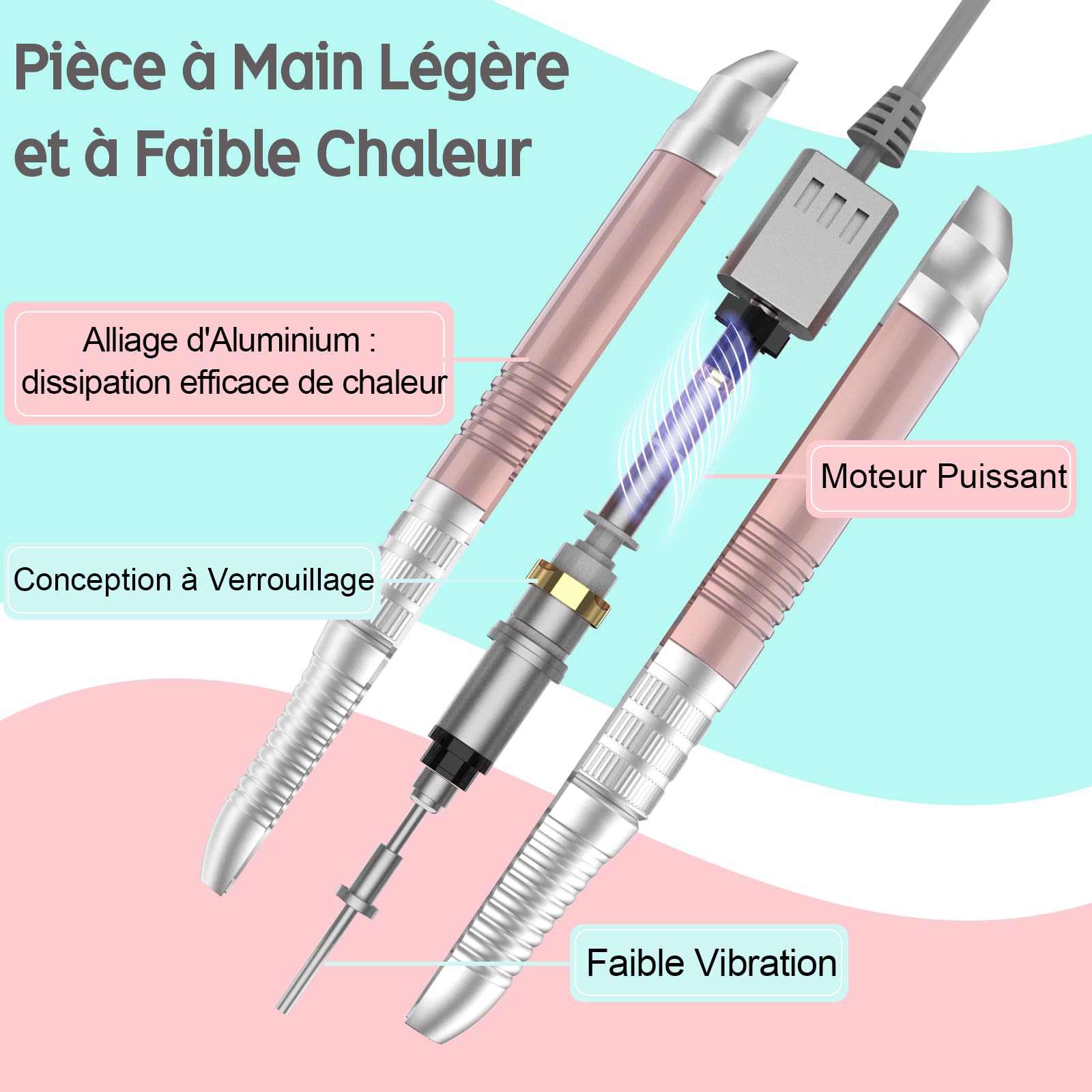 Delanie Ponceuse pour Ongles Professionnel Electrique 35000RPM pour Manucure/Pédicure avec 6 Embouts pour Retirer Vernis et Gel(Ros)