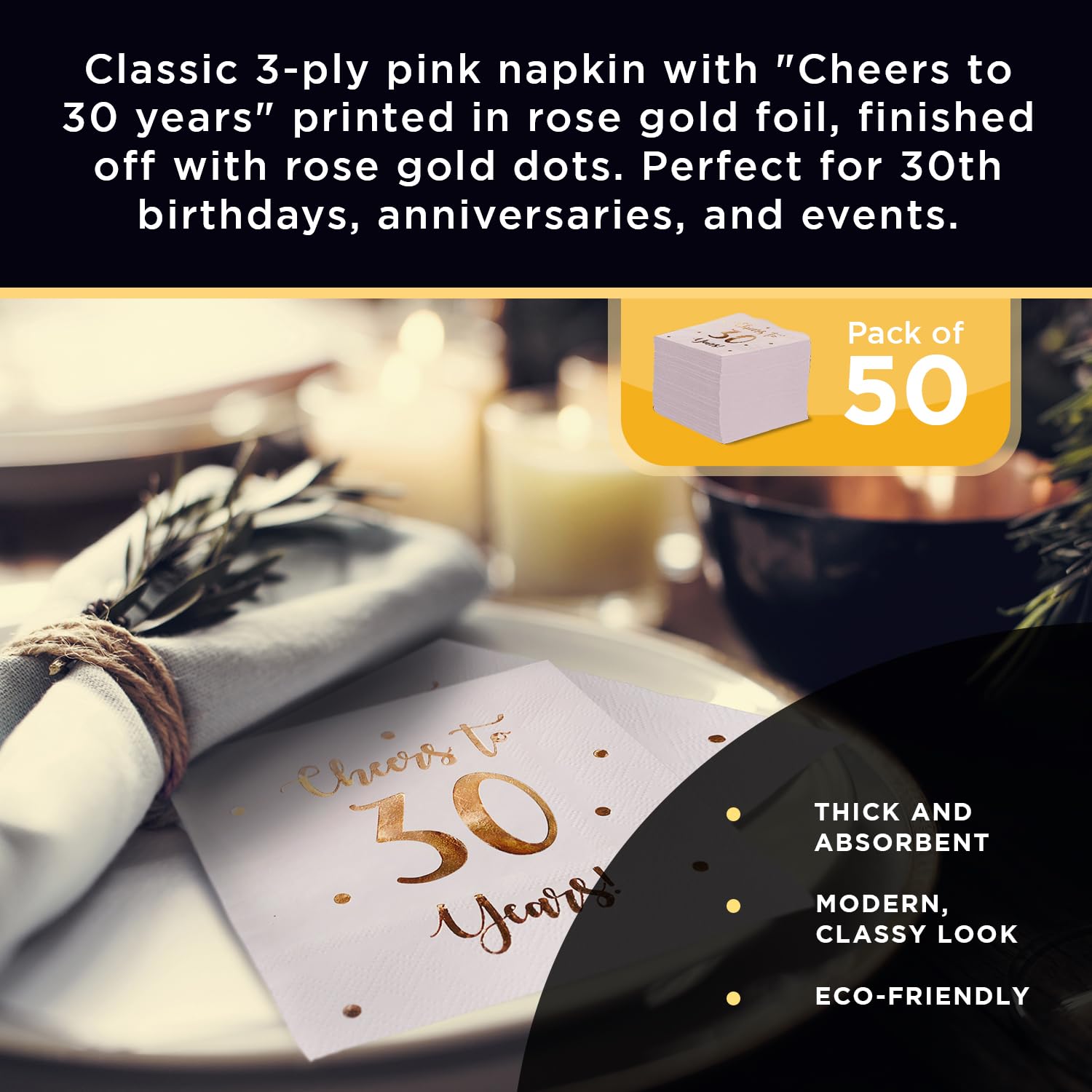 Cheers to 60 Years Tovaglioli da cocktail | Decorazioni per il 60° compleanno per uomini e donne e decorazioni per feste di anniversario di matrimonio | Confezione da 50 tovaglioli a 3 veli, 12,7 x