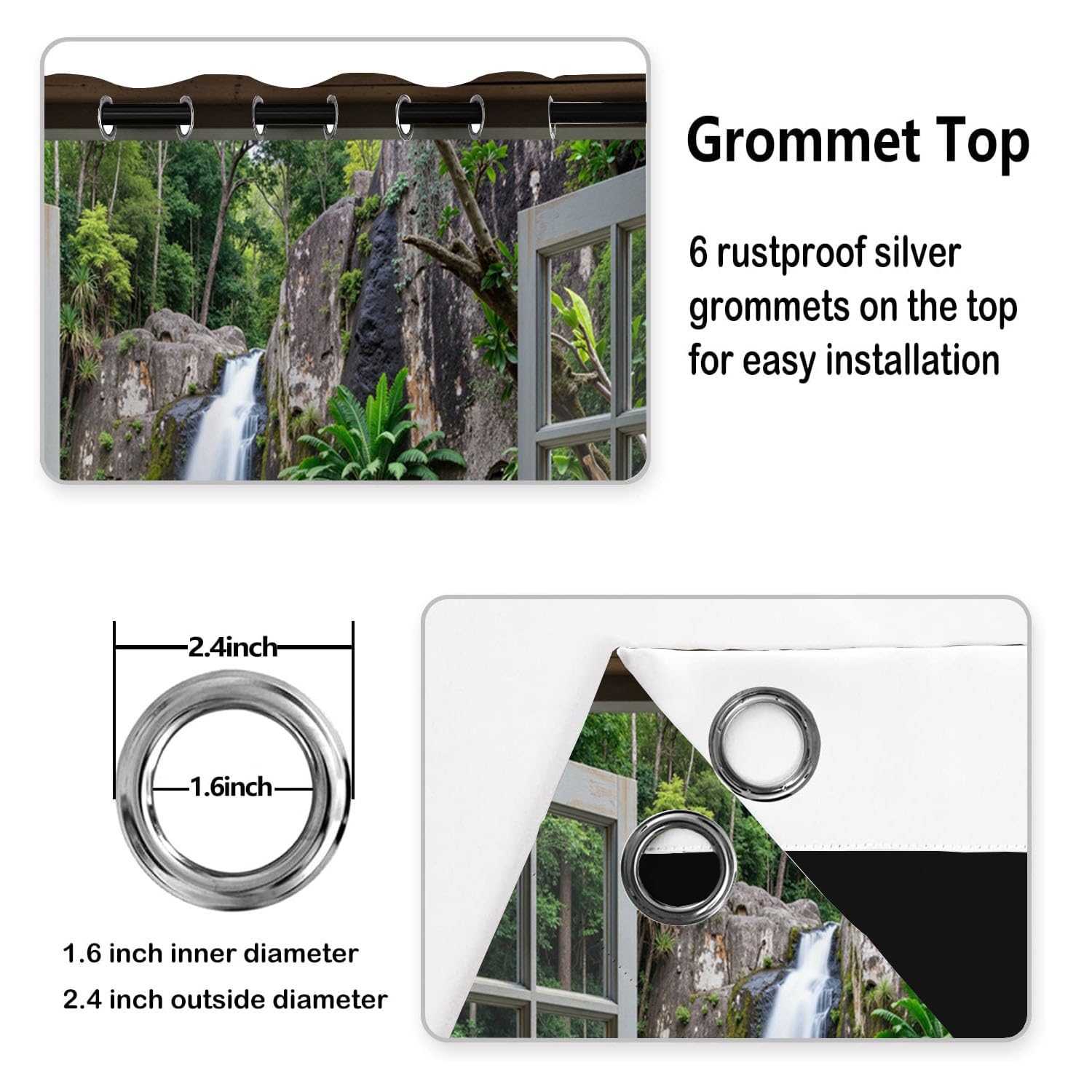Rideau Occultants sur La Cascade La Jungle Depuis La Fenêtre Vert 140X160 Cm (Lxh) | Rideau Opaque Thermiques Cascade Fougères Fenêtre pour Chambre d'enfant,Lot De 2 Draperies Intérieurs À Oeillets