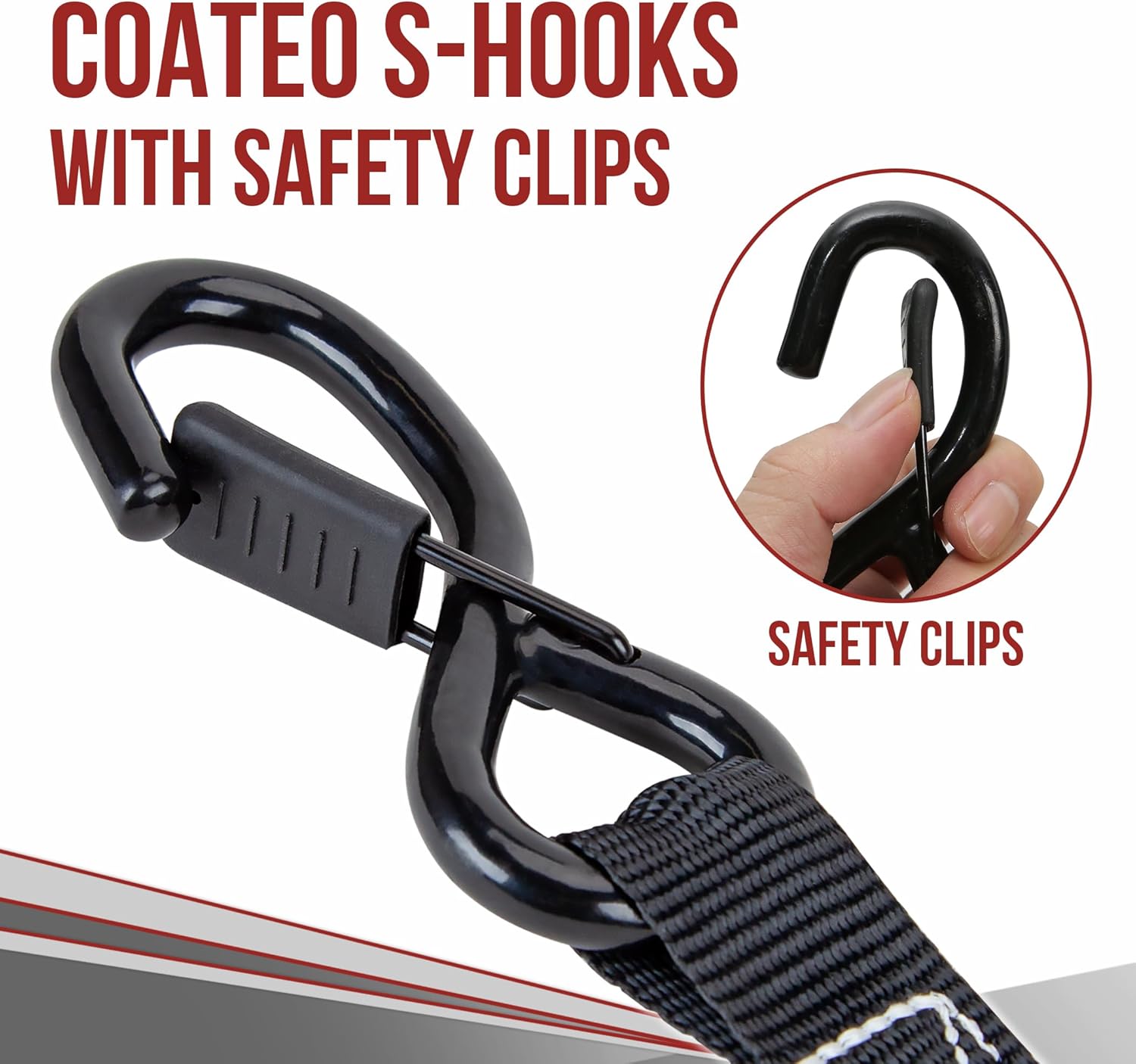 4-Pack 1" x 15ft Ratchet Straps with S Hooks, 1800 lbs Break Strength, Heavy Duty Tie Down Straps for Truck, Motorcycle, Cargo, 4PK Loops, Black - Image 4