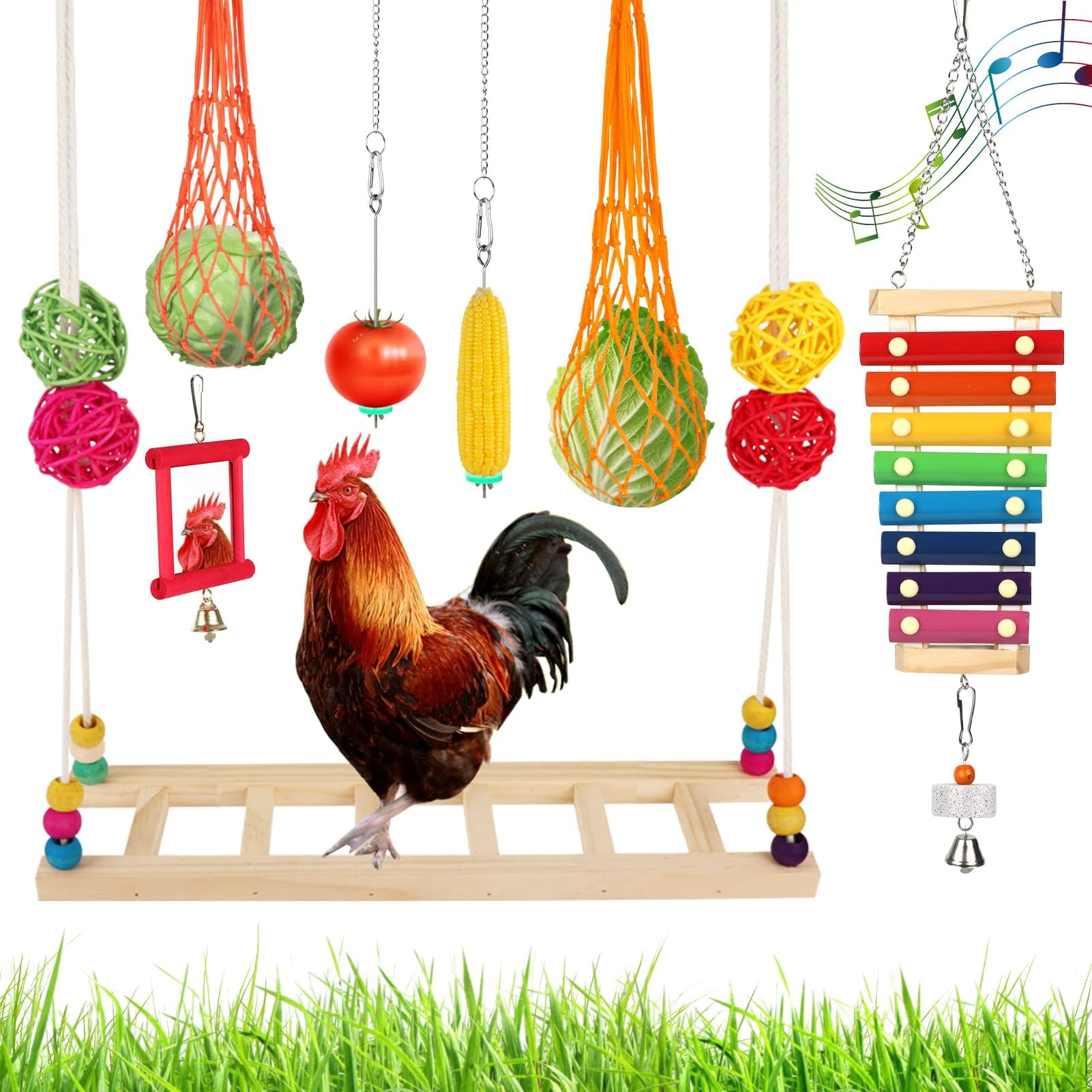 KIEYYRYT 4 PCS Xylophone Chicken Toys for Coop, Veggies