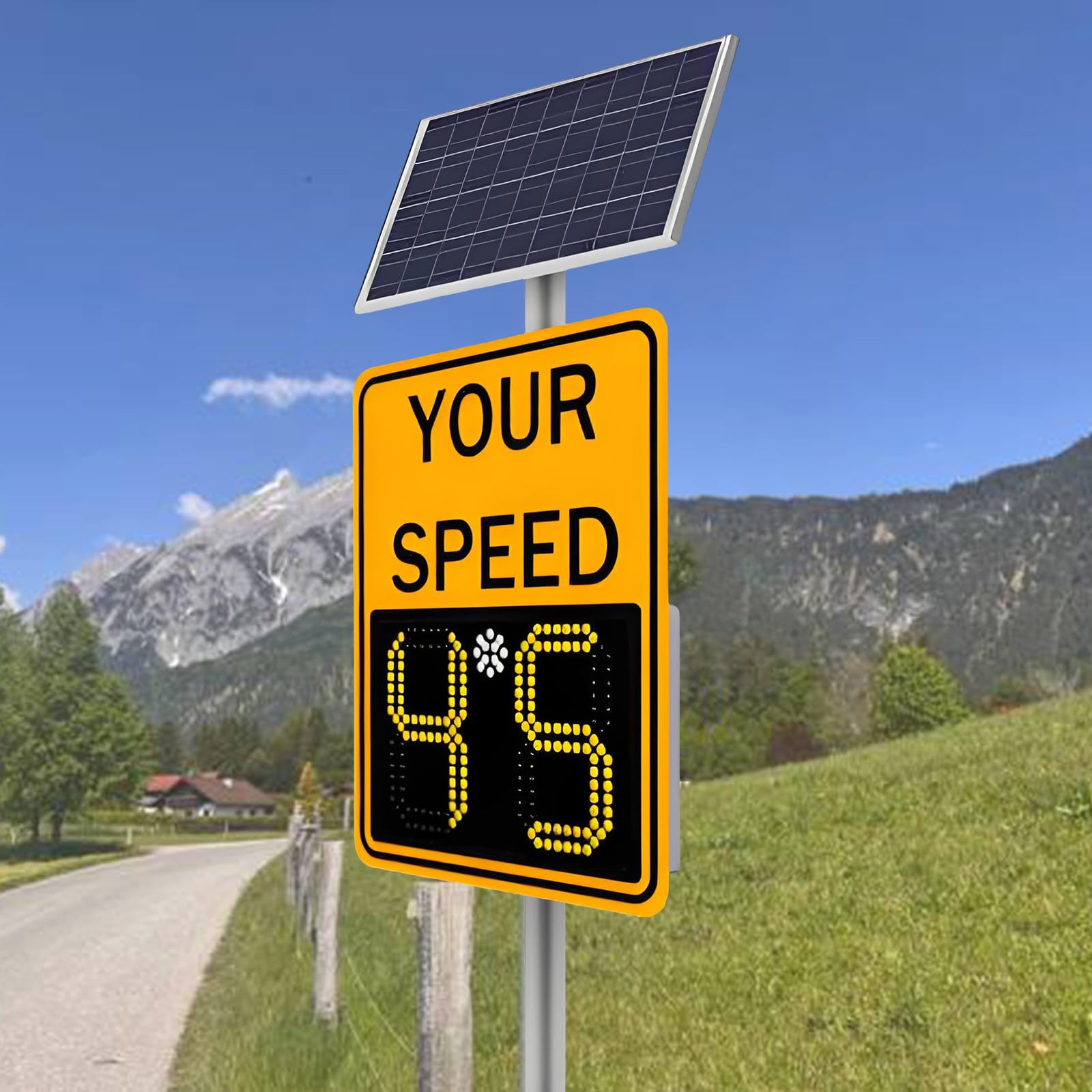 Señal de límite de velocidad de radar solar LED, pantalla de seguridad de tráfico de aluminio, tablero de límite de velocidad ajustable, 24 x 30 pulgadas, detector de advertencia de carretera para una