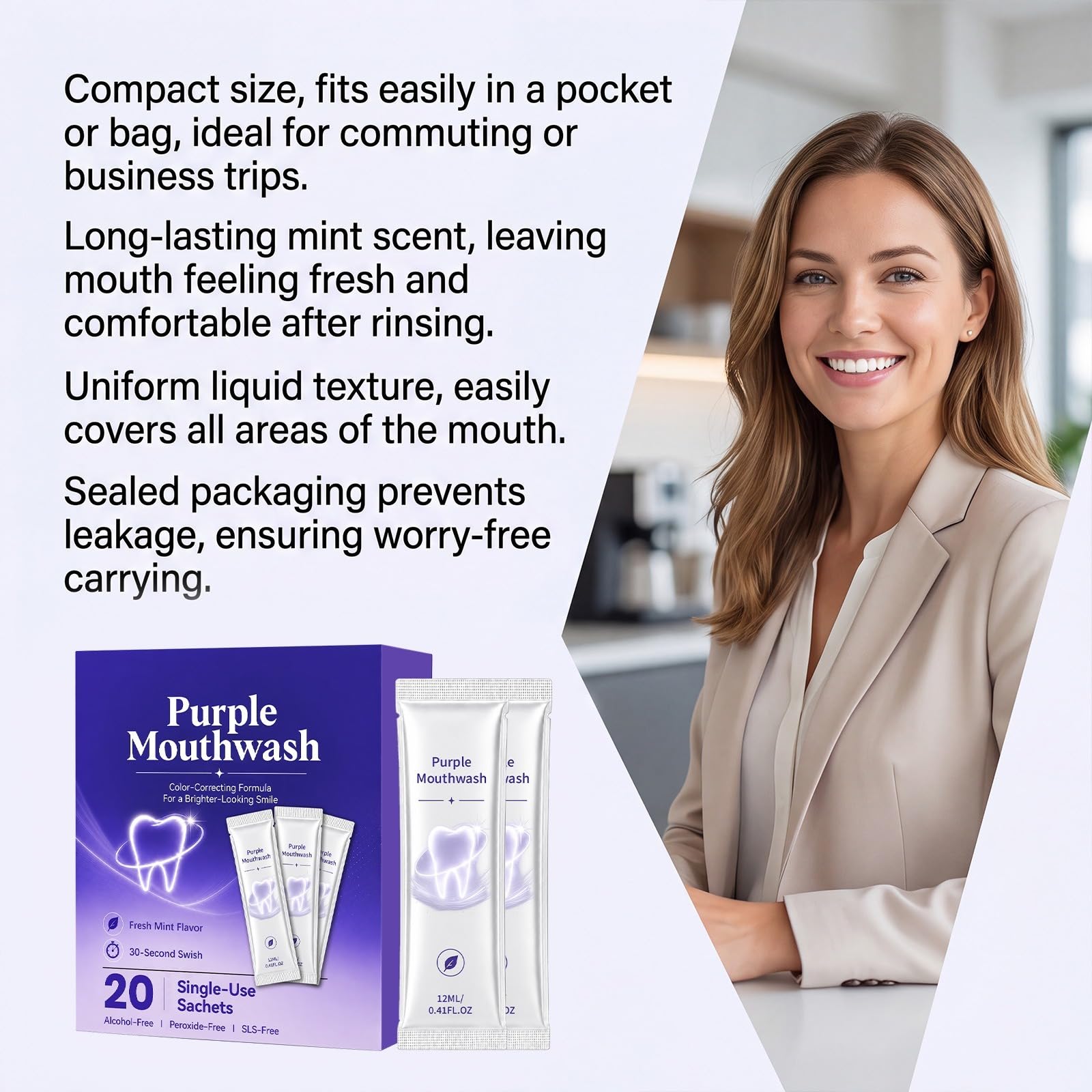 Purple Stain Mouthwash Stain Mouthwash ohne Alkohol, frischer Atem, sanftes Spülen, sauberes Gefühl, hilft bei sichtbaren Oberflächenflecken, Zuhause und auf Reisen