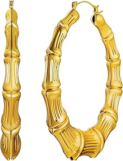 U7 Bamboo Earrings for Women 18K Gold Plated/Stainless Steel/Personalize...