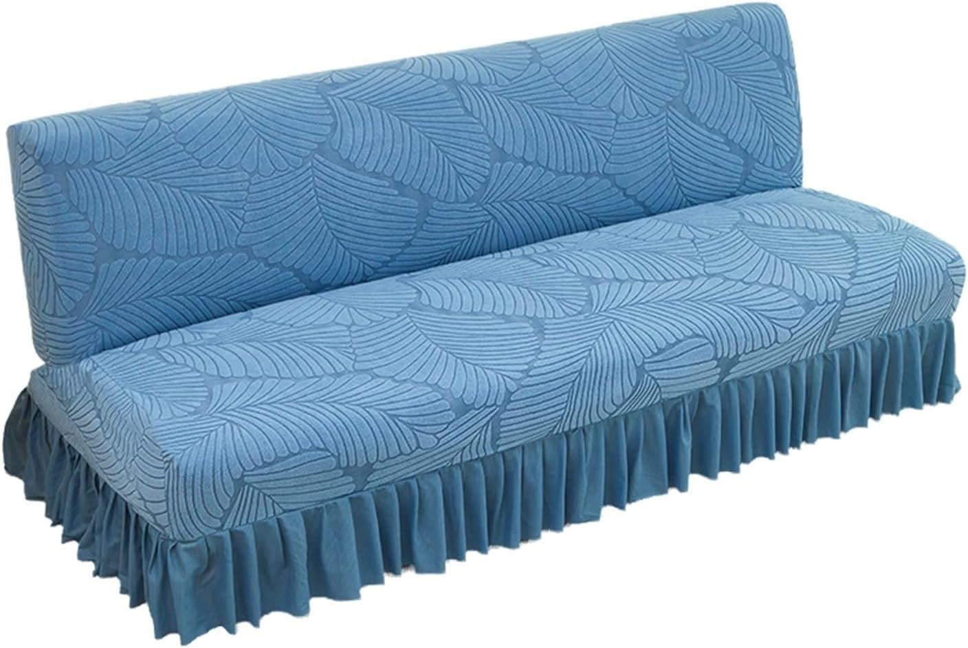 Armless Futon Slipcover with Ruffled Skirt Stretch Machine-Washable Sofa Protector for Living Room, Apartment Pet-Friendly Homes(Beige)