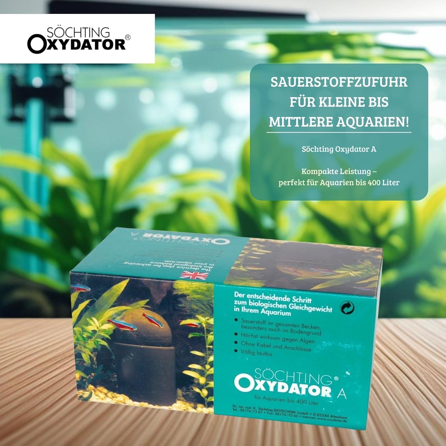 Söchting Oxydator A | Sauerstoffspender für Aquarien bis 400 Liter | Effektive Sauerstoffversorgung & Wasseraufbereitung | Fördert gesunde Wasserqualität & Fischwohlbefinden